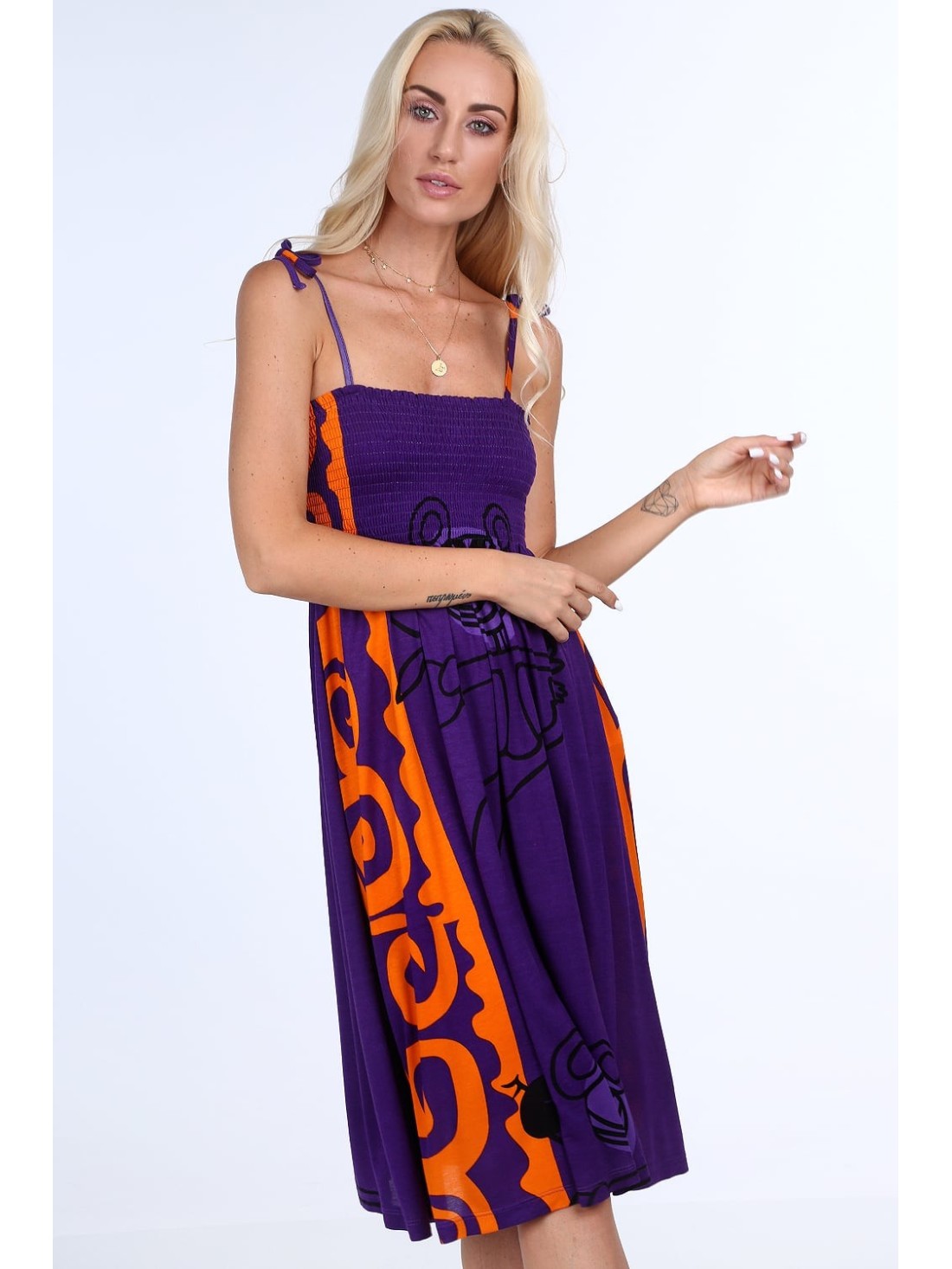 Purple dress with patterns for everyday use 0297 - Online store - Boutique